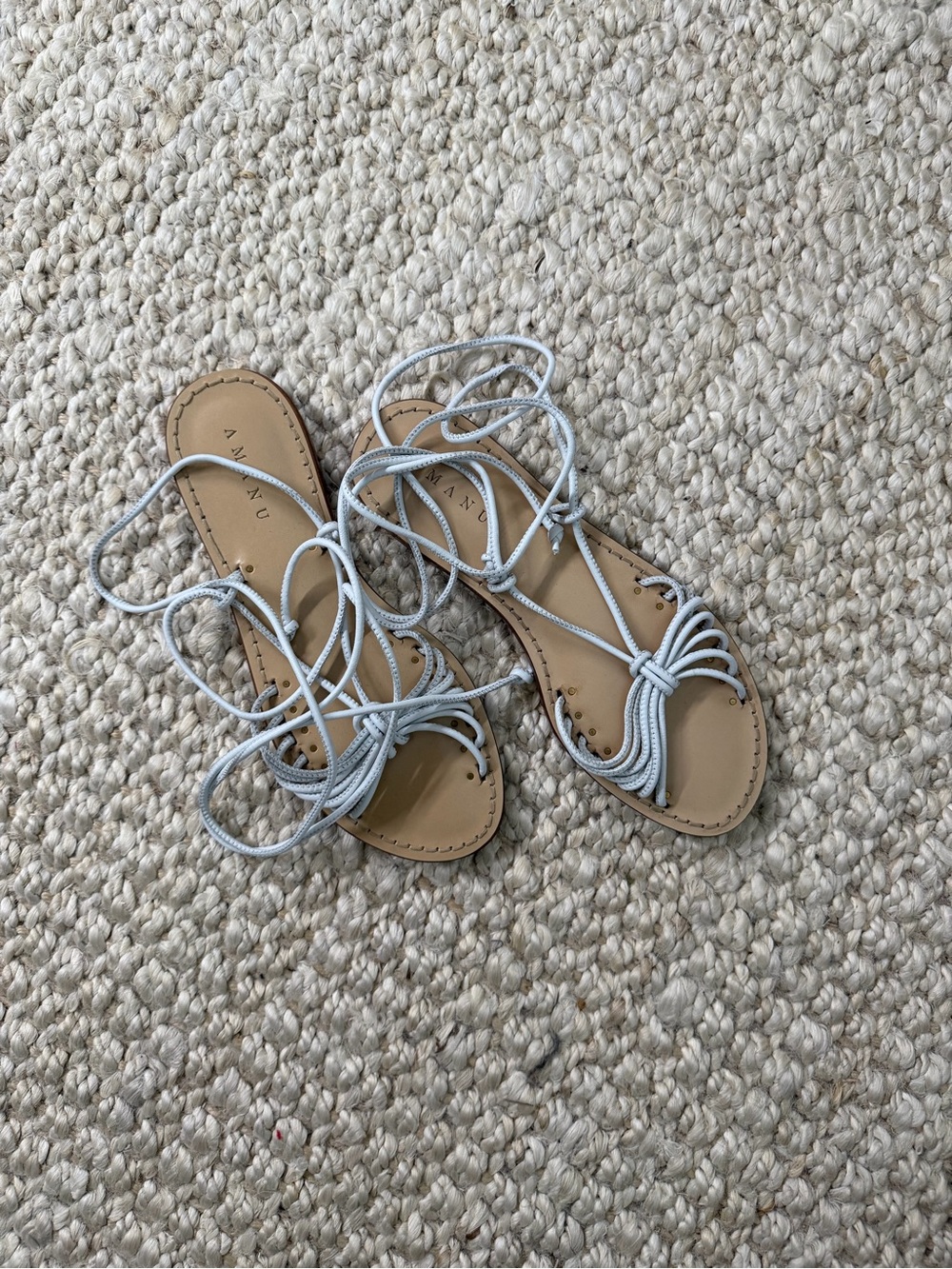 NWT Amanu “Accra” Leather White Lace-Up Knot Sandals